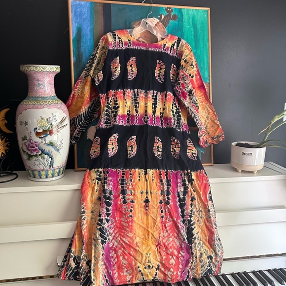 Boho Colorful Women's Indian Blouse Tie Dye & Black Accents Large Free Size - Picture 15 of 16